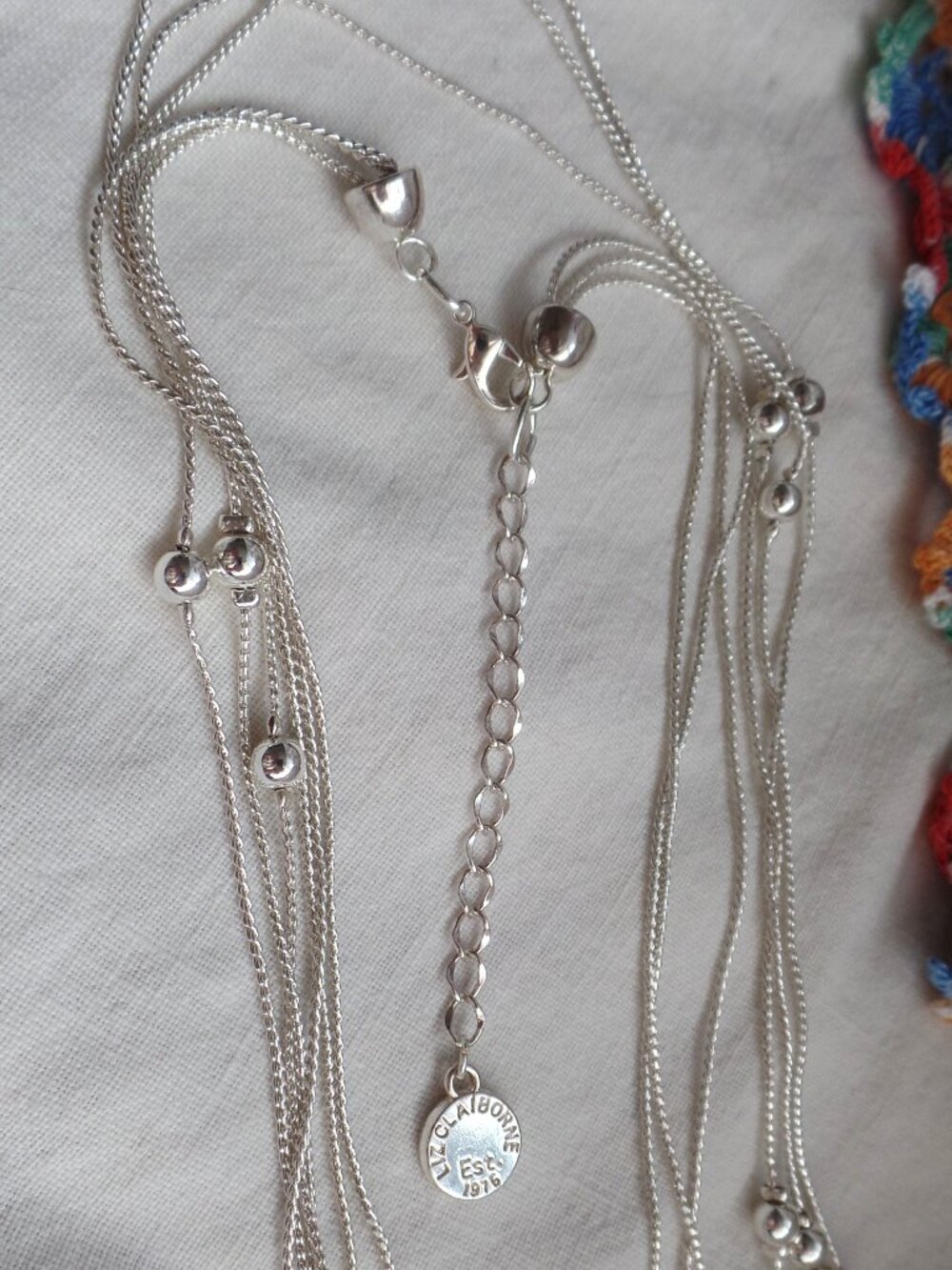Liz Claiborne Silver Tone Bead Station 3 Stand Necklace - Picture 5 of 5